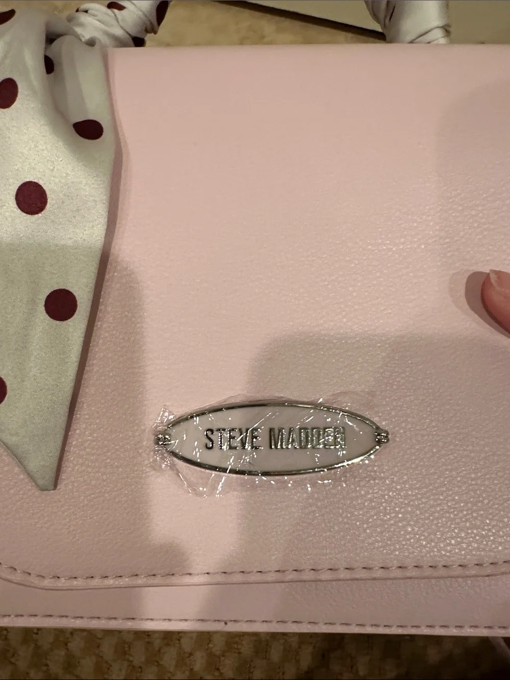 Steve Madden Light Pink Top-Handle Crossbody with Polka Dot Scarf